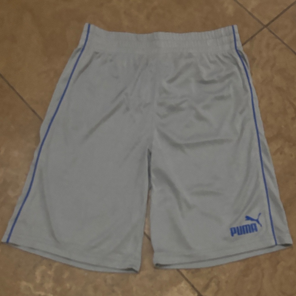 Puma Light Gray Athletic Shorts with Blue Accents